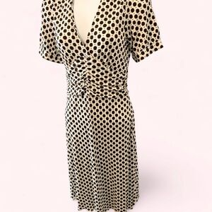 Banana Republic Silk Blend Jersey Brown Polka Dot Rouched Waist Dress